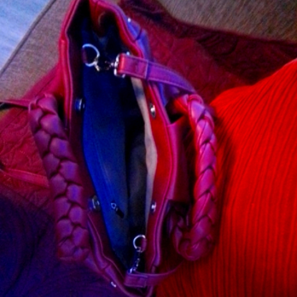 Elegant Red Braided Handle Women's Bag